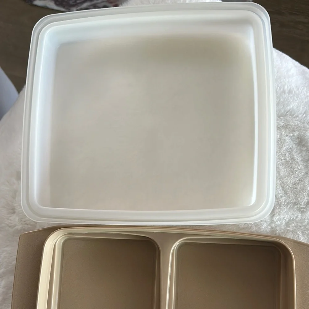 Tupperware White and Tan Container